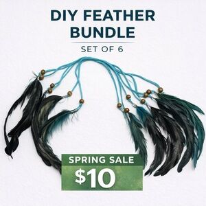 DIY Feather Bundle Set of 6 Boho Teal Beaded Hair Craft Lot Festival